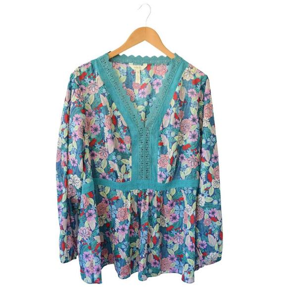 Matilda Jane Kookaburra Floral Print Crochet Trim Peasant Top XXL - Picture 3 of 7
